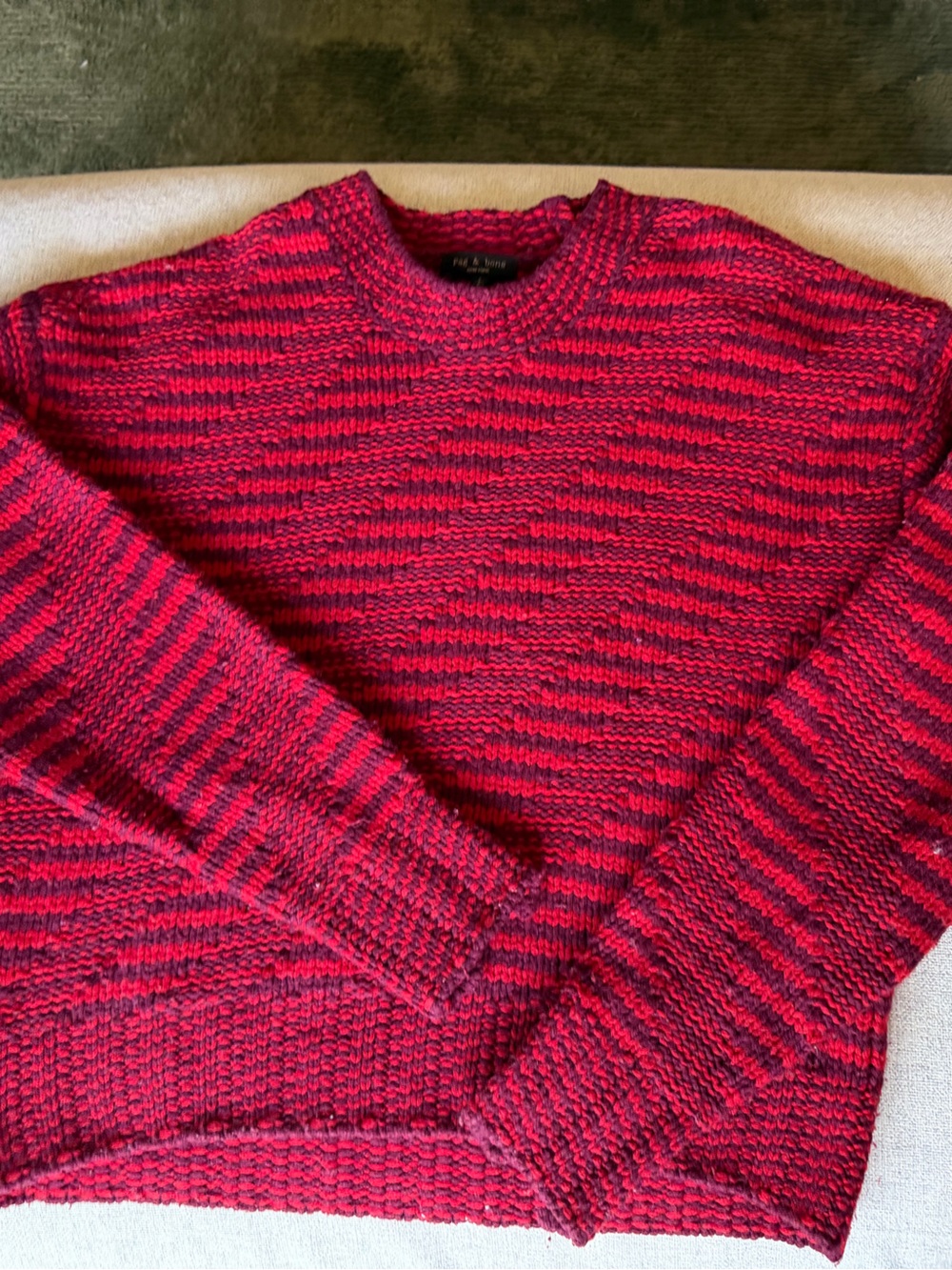 rag & bone Red and Black Marled Crewneck Sweater